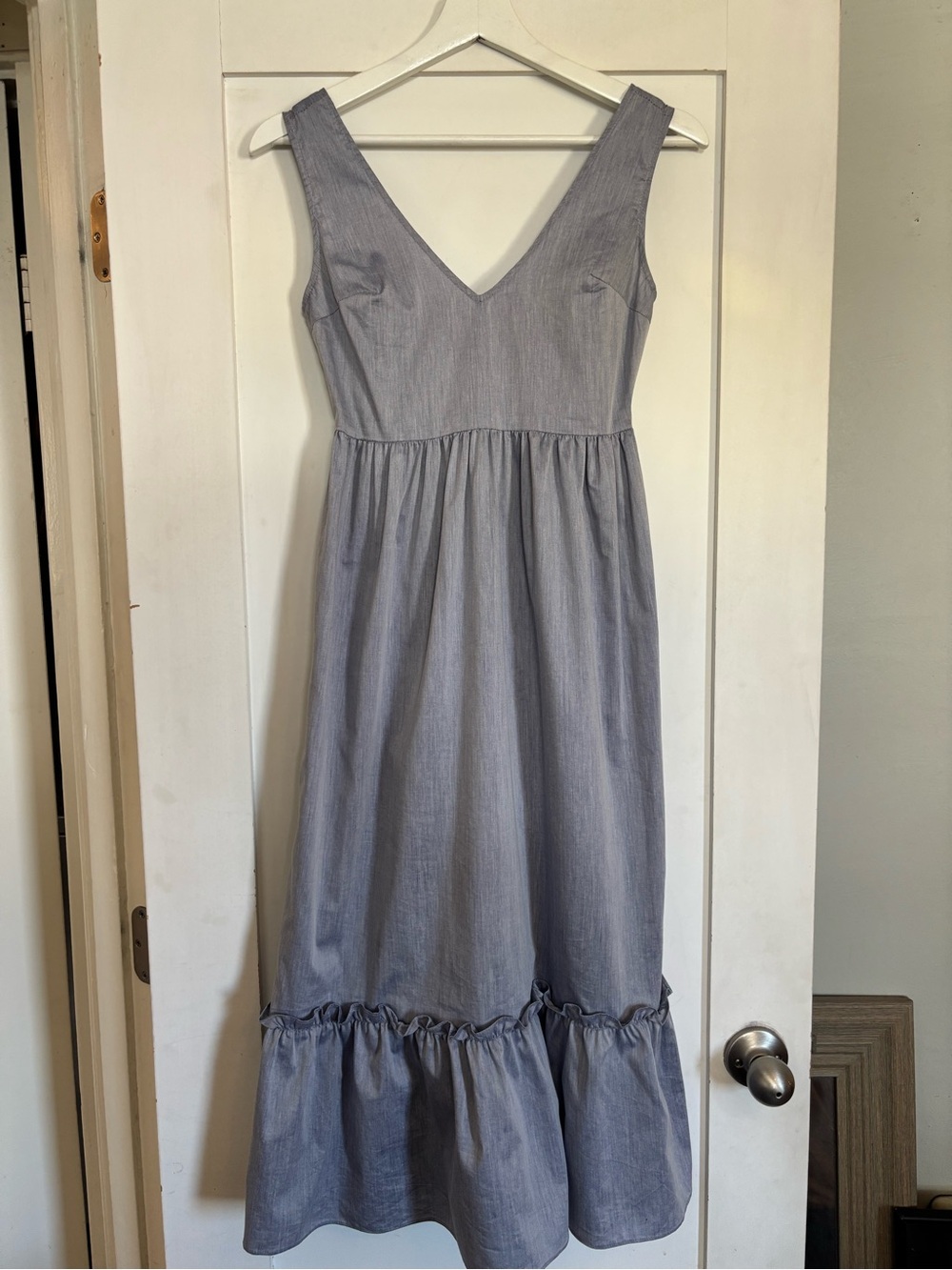Urban Outfitters | Chambray Cottagecore Ruffle-Hem Midi Dress